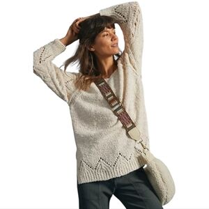 Anthropologie Pilcro Gemima Pointelle Cream Sweater‎ Size Small
